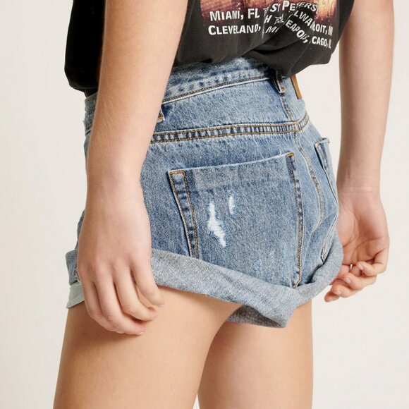 One Teaspoon Bandits Low Waist Denim Shorts - Hollywood Blue Sz 22 - Picture 3 of 7